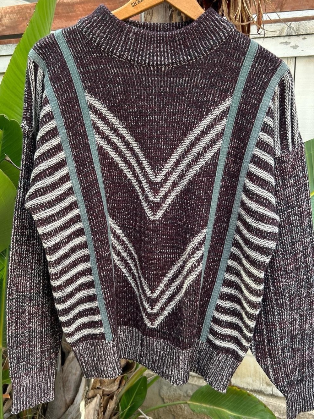Vintage 90s City Streets Geometric Knit Sweater Made in Korea M 22x24.5